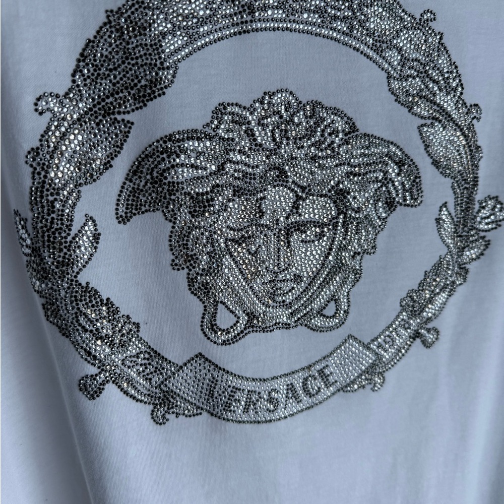 Authentic 2XL Versace White Crystal Medusa T-Shirt